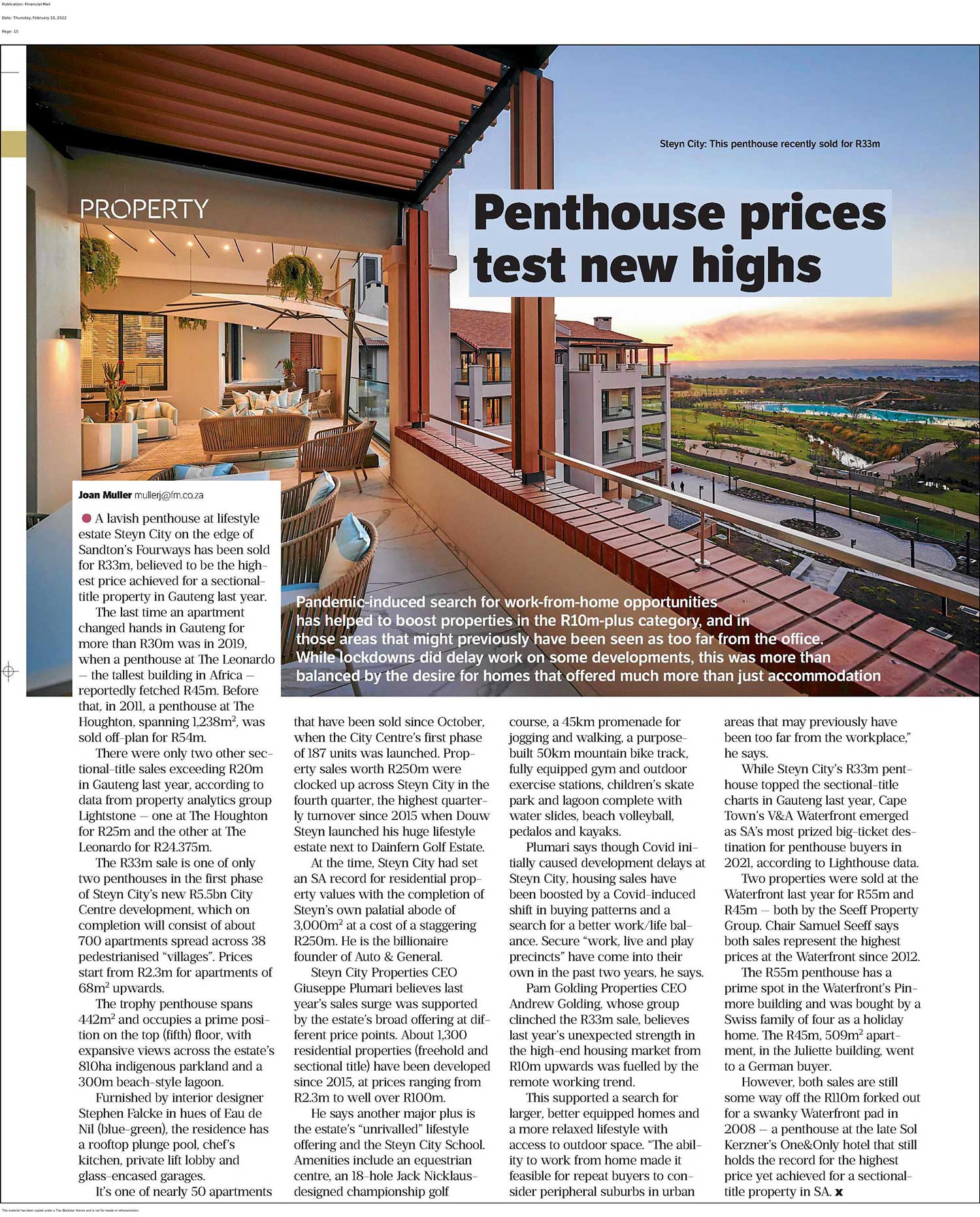Steyn City - City Centre - Stories - Financial-Mail_Penthouse-prices-test-new-highs